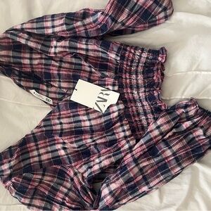 Zara Pink and Blue Skirt with Flattering Fit